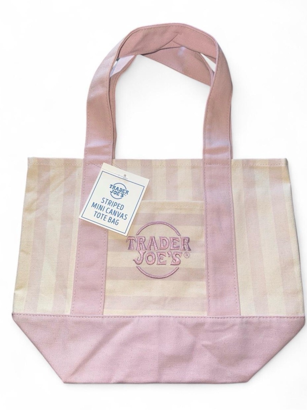 Trader Joe’s Lavender Pink Striped Canvas Tote Bag NWT